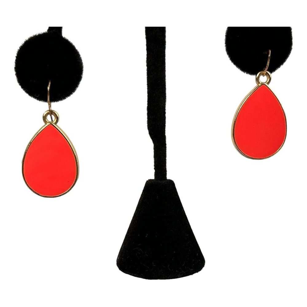 Orange Enameled Teardrop Dangle Earrings With Gold-Tone Accent, Kitchy, Boho